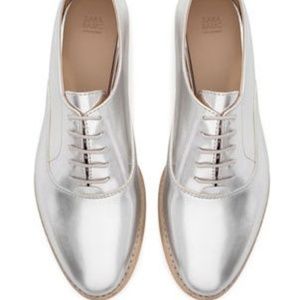 NWT Zara Silver Oxfords